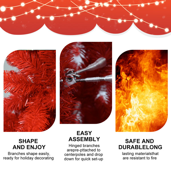 Artificial 7ft Red Christmas Tree With 1066 PVC Branch Tips, Hinged Premium & Foldable Base For Indoor Holiday - view 4