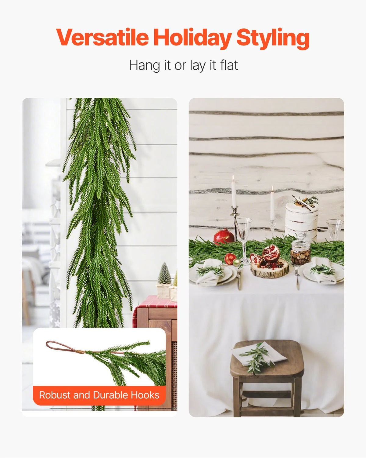 Faux Norfolk Christmas Garland 9Ft Artificial Greenery Xmas Decor For Fireplace - view 5