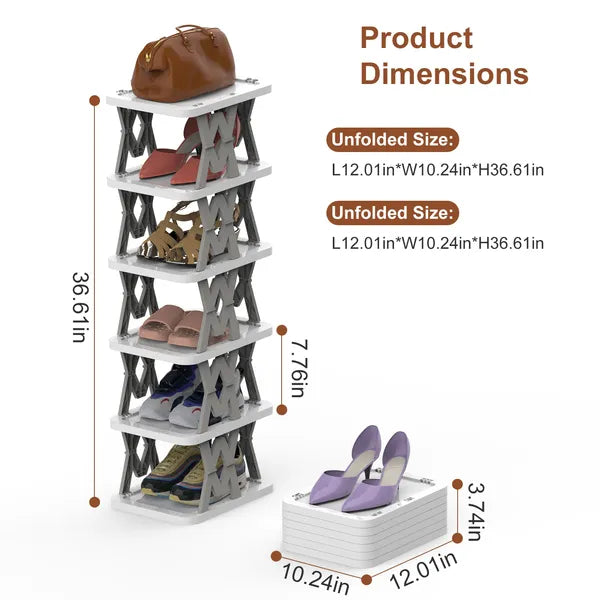 6 Tier Foldable Shoe Rack Vertical Shoe Organizer Narrow Shoe Rack For Small Spaces Space Saving Free Standing - view 4