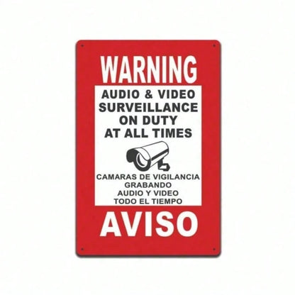 Home Security Warning Sign CCTV Surveillance Bilingual Spanish English Metal Wall Sign