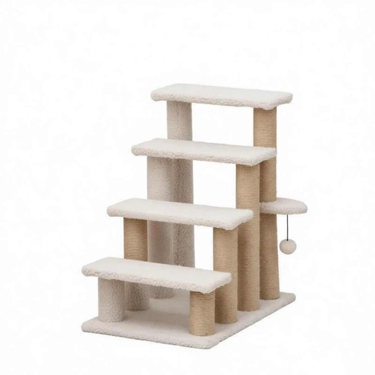4 Levels Cat Steps with Scratching Posts for High Bed, Sofa, Non-slip Sturdy Pet Climbing Ladder for Indoor Cats, White - view 3
