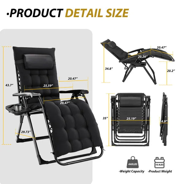 Zero Gravity Chair, Reclining Camping Lounge Chair For Indoor, Reclining Patio Chairs With Cup Holder Trays - view 4