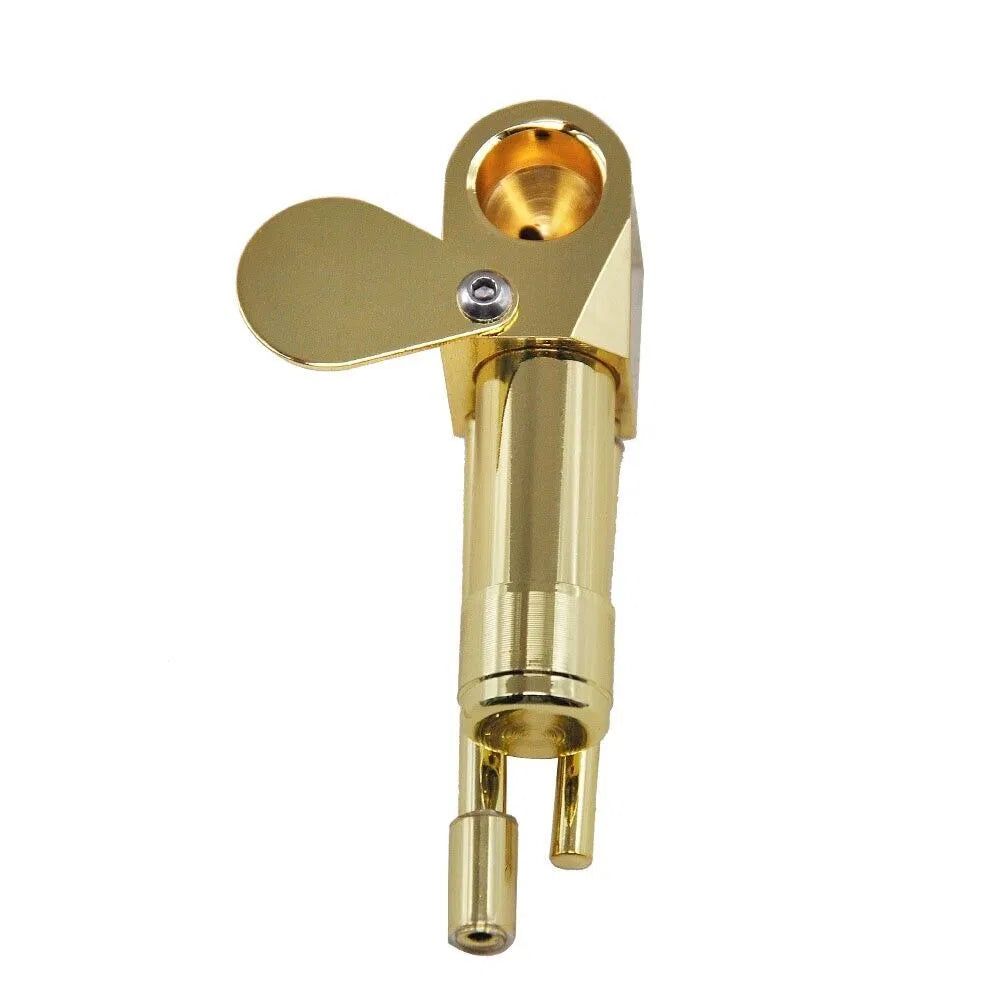 Brass Tobacco Smoking Pipe w / Stash Storage Cylinder Chamber Metal w / Lid Bowl - view 4