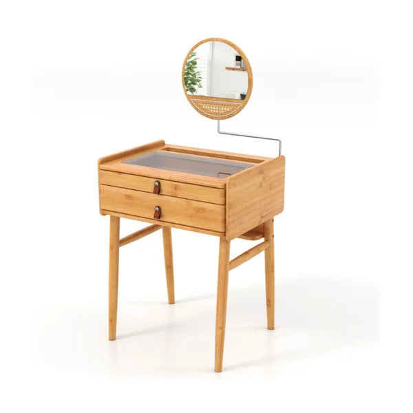 Bamboo Vanity with Mirror and 2 Storage Drawers