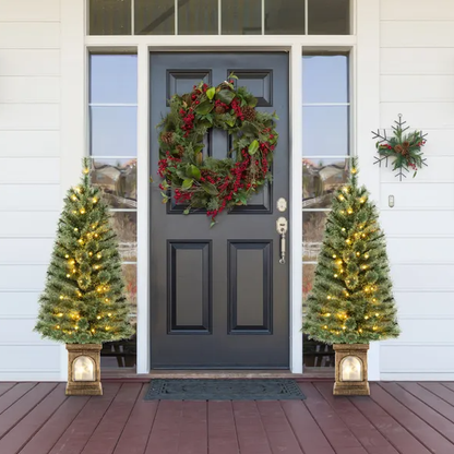 4 Feet Pre-Lit Potted Christmas Tree Pine Needles