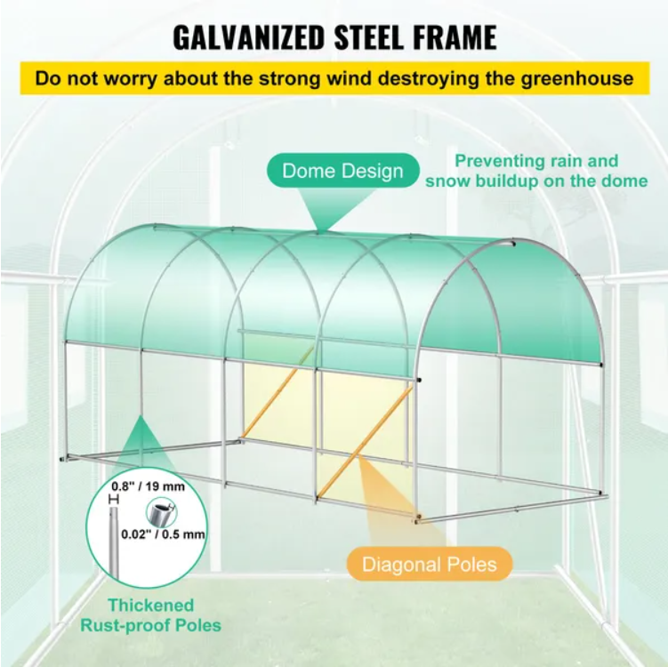 VEVOR Walk-in Tunnel Greenhouse, 14.8 X 6.6 X 6.6 Ft Portable Plant Hot House W Galvanized Steel Hoops, 1 Top Beam - view 9