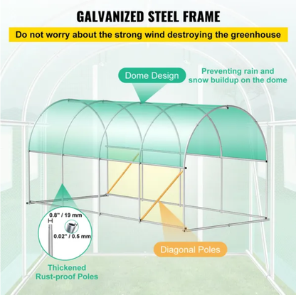 VEVOR Walk-in Tunnel Greenhouse, 14.8 X 6.6 X 6.6 Ft Portable Plant Hot House W Galvanized Steel Hoops, 1 Top Beam - view 9