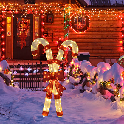 Lighted Candy Cane And Red Bowknot Christmas Decorations, Pre-lit 2D Holiday Decor With 100 Warm White LED Lights - view 8