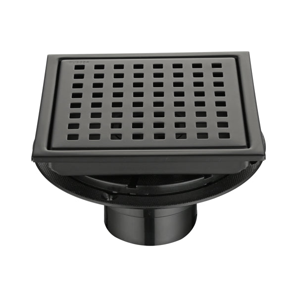 6 Inch Square Shower Drain With Removable Square Patterned Grate, 304 Stainless Steel With Flange And Hair Strainer