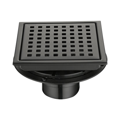 6 Inch Square Shower Drain With Removable Square Patterned Grate, 304 Stainless Steel With Flange And Hair Strainer