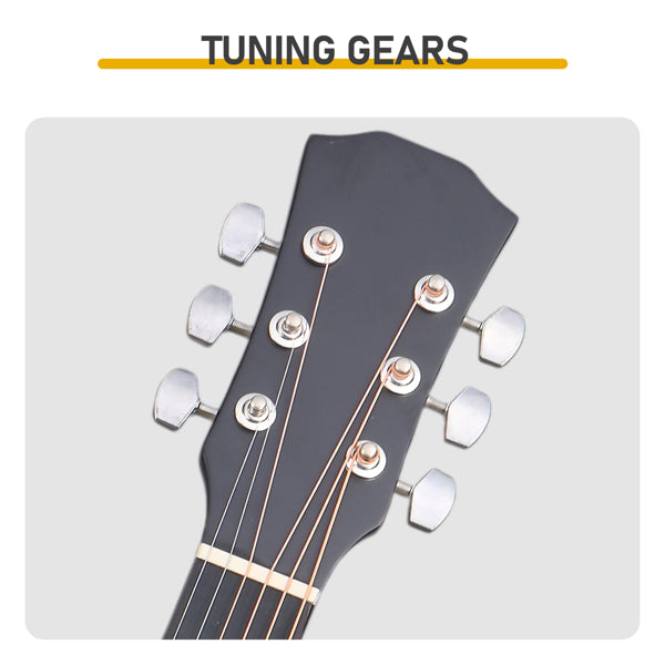 Matte Black 41-inch Dreadnought Barrel-shaped Cutaway Acoustic Guitar With Pick, Strings, Capo, Gig Bag, Tuner - view 5