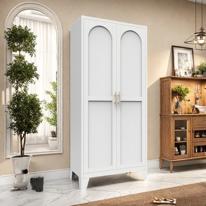 61'' 2 Shapely Doors Cabinet, Metal Storage Cabinet With Doors And Adjustable Shelves, For Bedroom, Living Room White - view 7