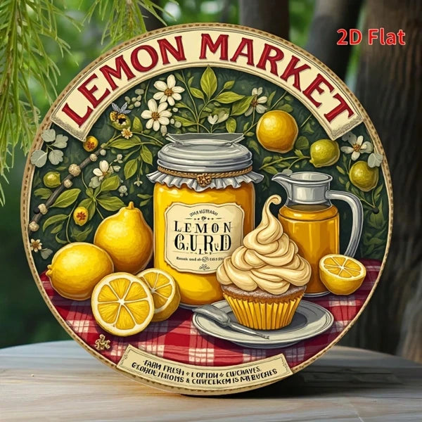1pc Vintage Lemon Tin Sign 20x20cm, Tin Sign 20x20cm, 20x20cm, Retro Yellow Lemon Cupcake Metal Wall Art - view 2