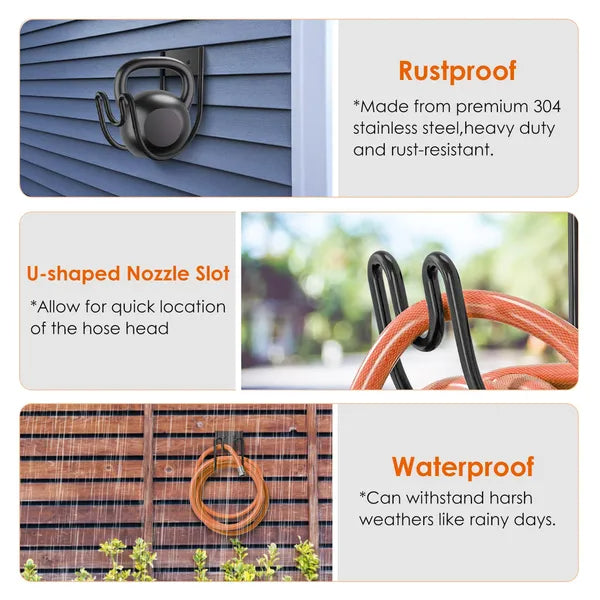 2Pack Heavy Duty Garden Hose Holder Stainless Steel Hose Hook Metal Hose Rack Reel Organizer For Water Hose Extension - view 3