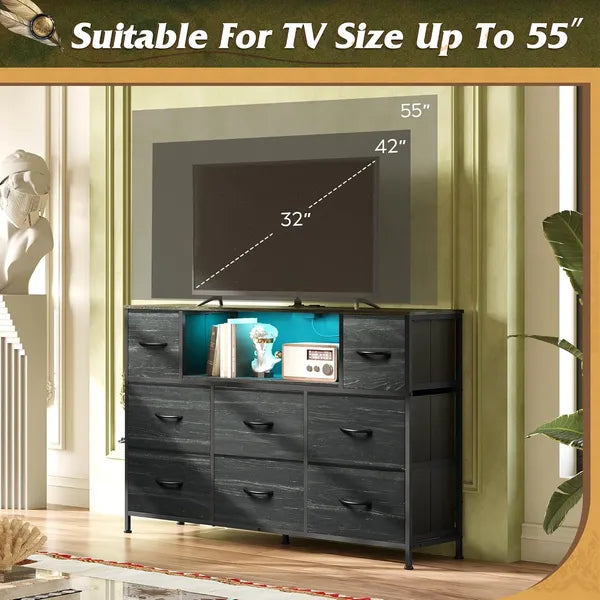 Dresser TV Stand For 45, 50, 55 Inch TV, Entertainment Center With LED Lights & Charging Station - view 6