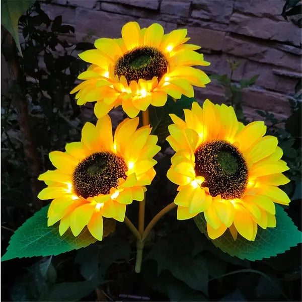 2 Pack Flashing Outdoor Solar Garden Stake Lights,Upgraded LED Solar Powered Light With 3 Heads Sunflower