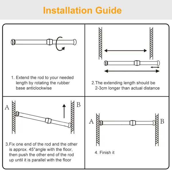 Tension Curtain Rod Spring Load Adjustable Curtain Pole Heavy-Duty Steel 4 Sizes For Bathroom Wardrobe Kitchen Balcony - view 4