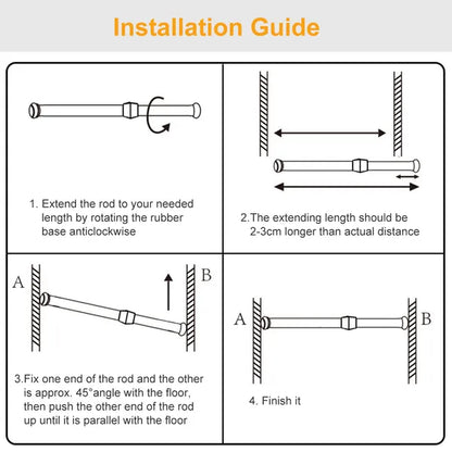 Tension Curtain Rod Spring Load Adjustable Curtain Pole Heavy-Duty Steel 4 Sizes For Bathroom Wardrobe Kitchen Balcony - view 4