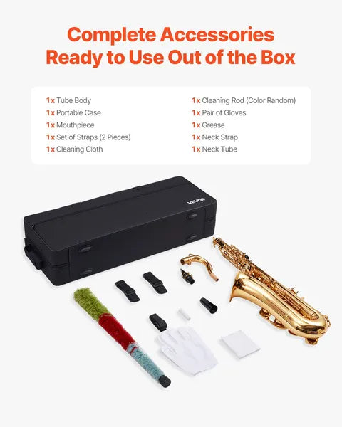 VEVOR Tenor Saxophone, B Flat, Professional Brass Saxophone Beginner Kit With Carrying Case, Mouthpiece, Straps - view 5