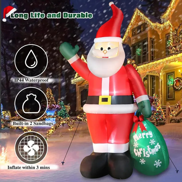 10 FT Christmas Inflatable Santa Claus Outdoor Decor For Yard, Giant Blow Up Santa Decoration With Big Gift Bag - view 5