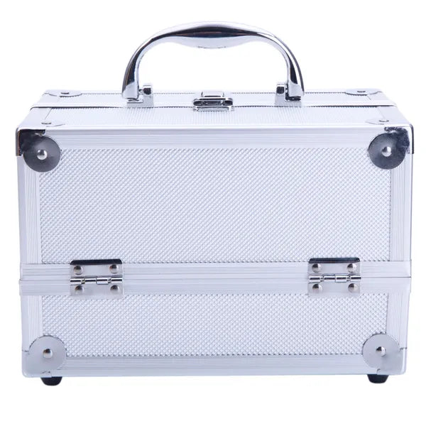 SM-2176 Aluminum Makeup Train Case Jewelry Box Cosmetic Organizer With Mirror 9' x6' x6' Silver - view 4