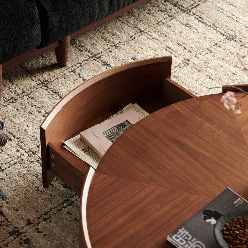 39.3-inch Coffee Tables, Circular Walnut Design, Suitable For Living Rooms, Walnut Material, Suitable For Bedrooms - view 3