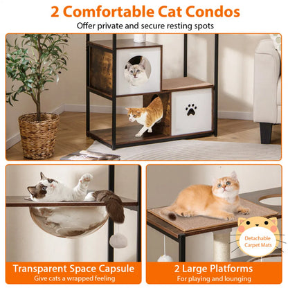 Stylish Wood-Metal Cat Tree - 33 lbs Per Layer Capacity, 2 Private Condos + 2 Relaxation Platforms - view 4