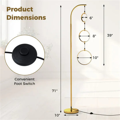 3-Circle LED Floor Lamp, Gold Standing Lamp With Adjustable Brightness & 3 Color Temperatures - view 5