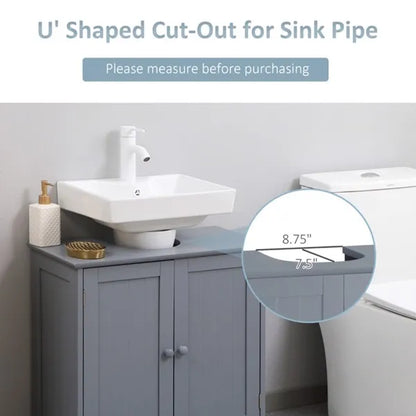 Bathroom Cabinet with 2 Doors and Shelf Bathroom Vanity Grey-AS - view 4