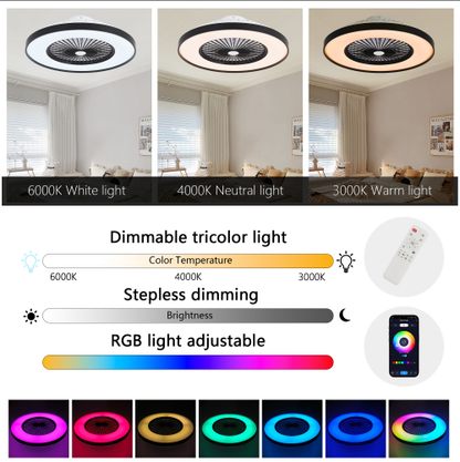 23 Inch Black Ceiling Fan Light With LED RGB Dimmable & Color-Changing, APP & Remote Control - view 6