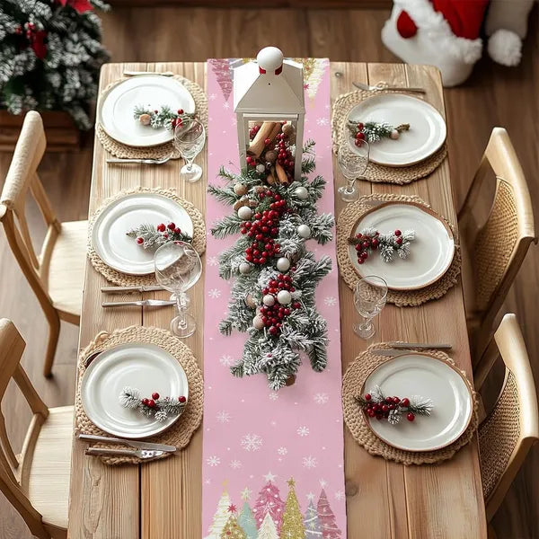 Christmas Table Runner 13x72 Inch, Xmas Trees Snowflakes Holiday Decorative Farmhouse Table Decoration For Kitchen - view 3