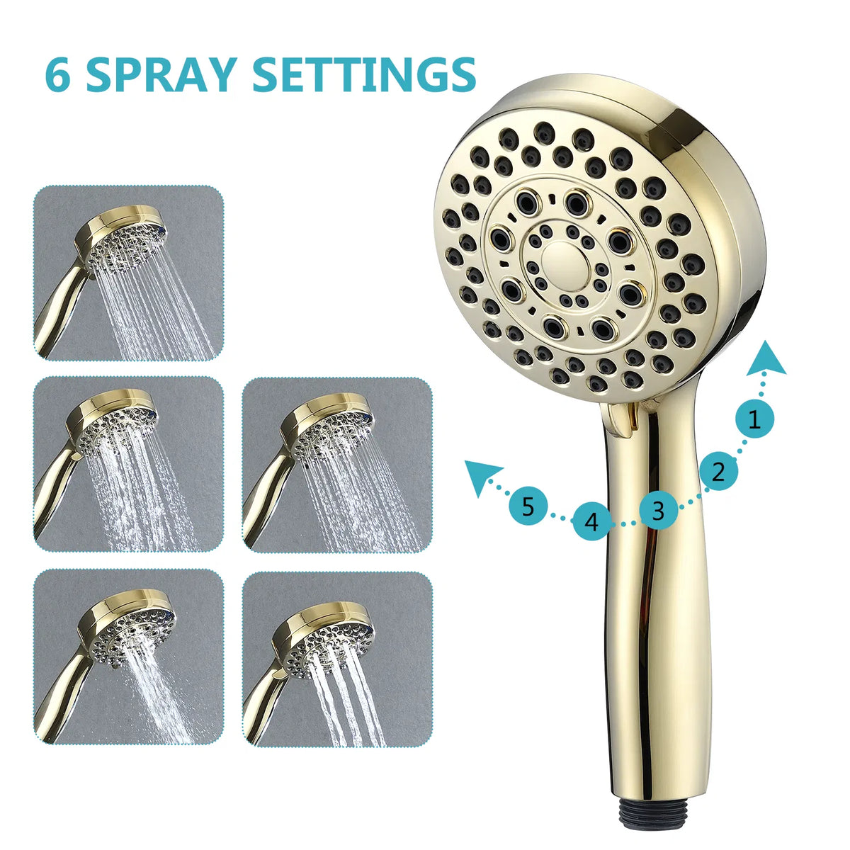 Handheld Shower Head with Hose High Pressure Shower Heads, Gold - view 7