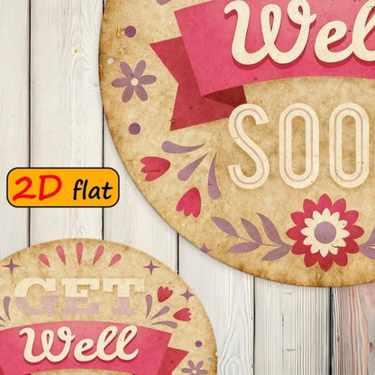 1pc Get Well Soon Gift, " Round Aluminum" Aluminum Wall Plaque, Plaque, Pink & Beige Floral & Hearts Design - view 3