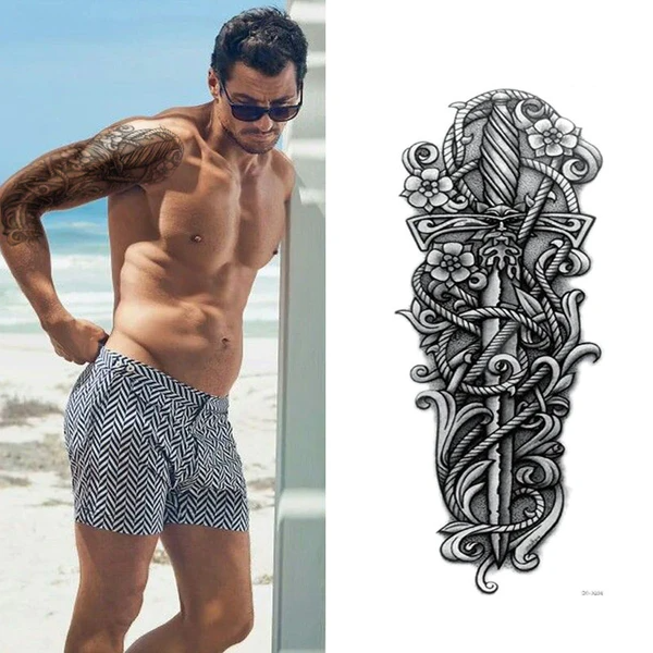5Pcs Large Temporary Body Art Arm Tattoo Sticker Sleeve Man Women Waterproof USA - view 4