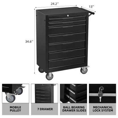 7-Drawer Rolling Tool Chest Cabinet, Large Capacity Metal Tool Box With Wheels And Cylinder Locking - view 6