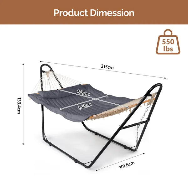 Hammock With Stand, Double-Barrel Hammock With Hammock Bed, Heavy Duty Adjustable Hammock Set For Outdoors, Patio, Yard - view 3
