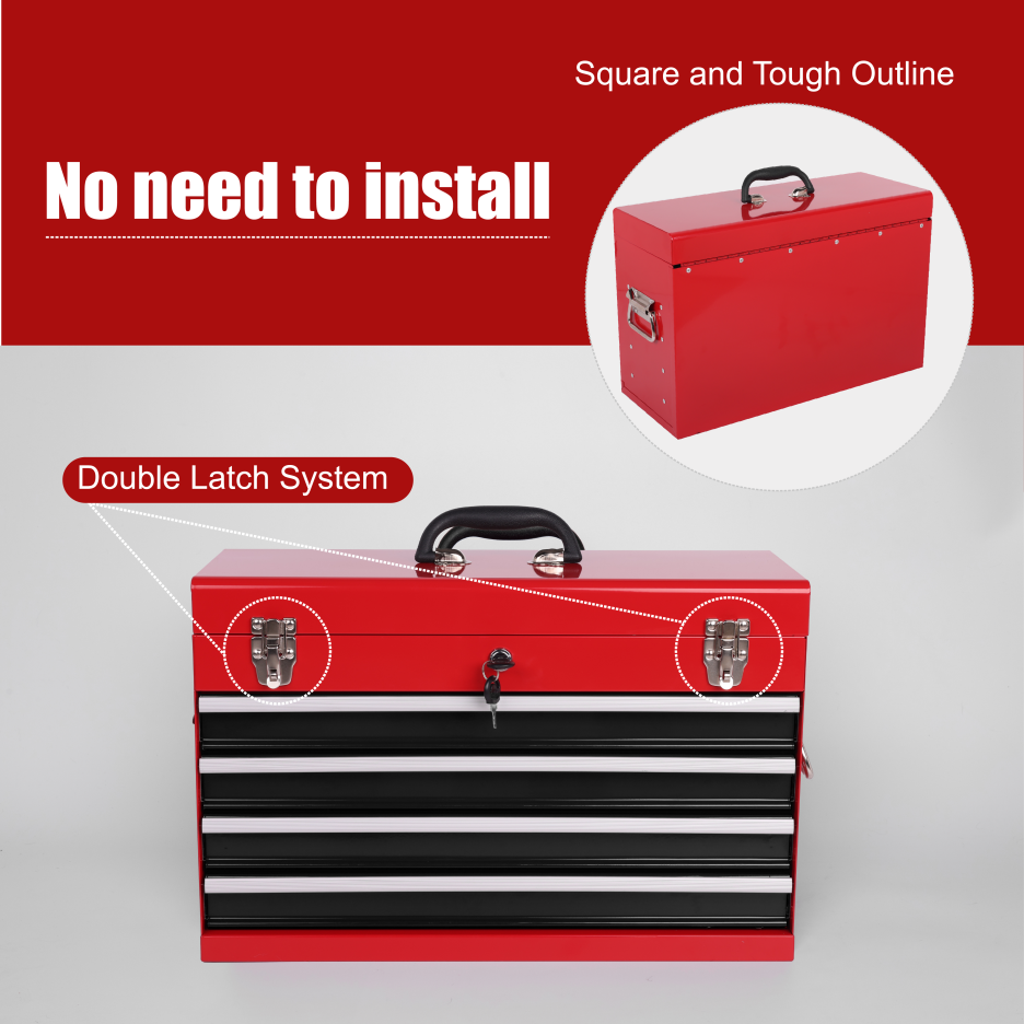 Heavy Duty Metal Tool Box, 21-inch, Portable Metal Tool Box With 4 Drawers, Small Tool Chest With EVA Liners - view 3