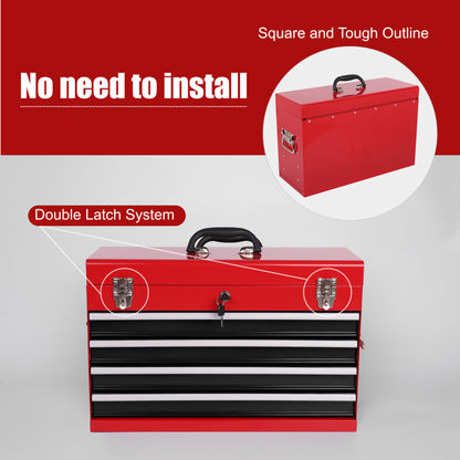 Heavy Duty Metal Tool Box, 21-inch, Portable Metal Tool Box With 4 Drawers, Small Tool Chest With EVA Liners - view 3