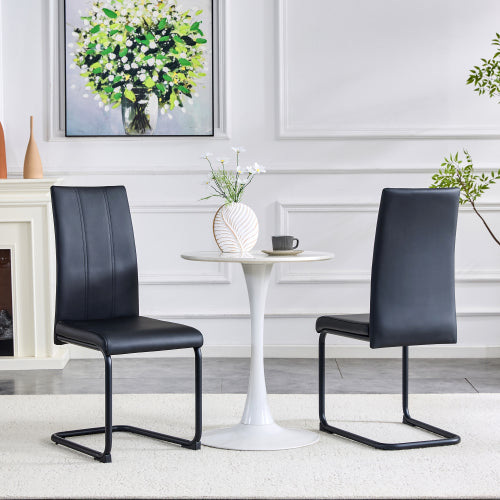 2-Pack PU Upholstered Dining Chairs - Black Modern Kitchen Side Chairs With Sturdy Black Powder-Coated Metal Tube Legs - view 3