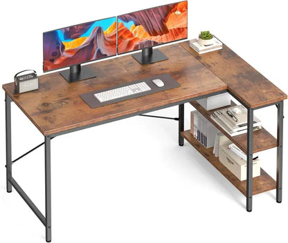 L-shaped Office Desk, 39-55inch Computer Desk, Writing Work Desk With Reversible Storage Rack - view 9