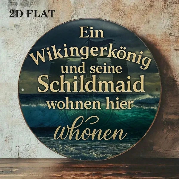 Viking King & Shield Maiden Wall Plaque 8 Inch Round Norse Medieval Aluminum Sign - view 4