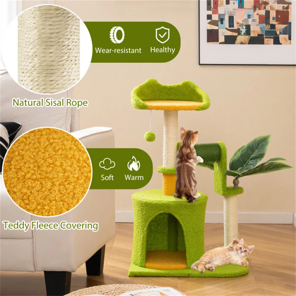 Cat Tree - 22LBS Capacity, Palm Tree Design with Self-Groomer & Scratching Posts - view 3