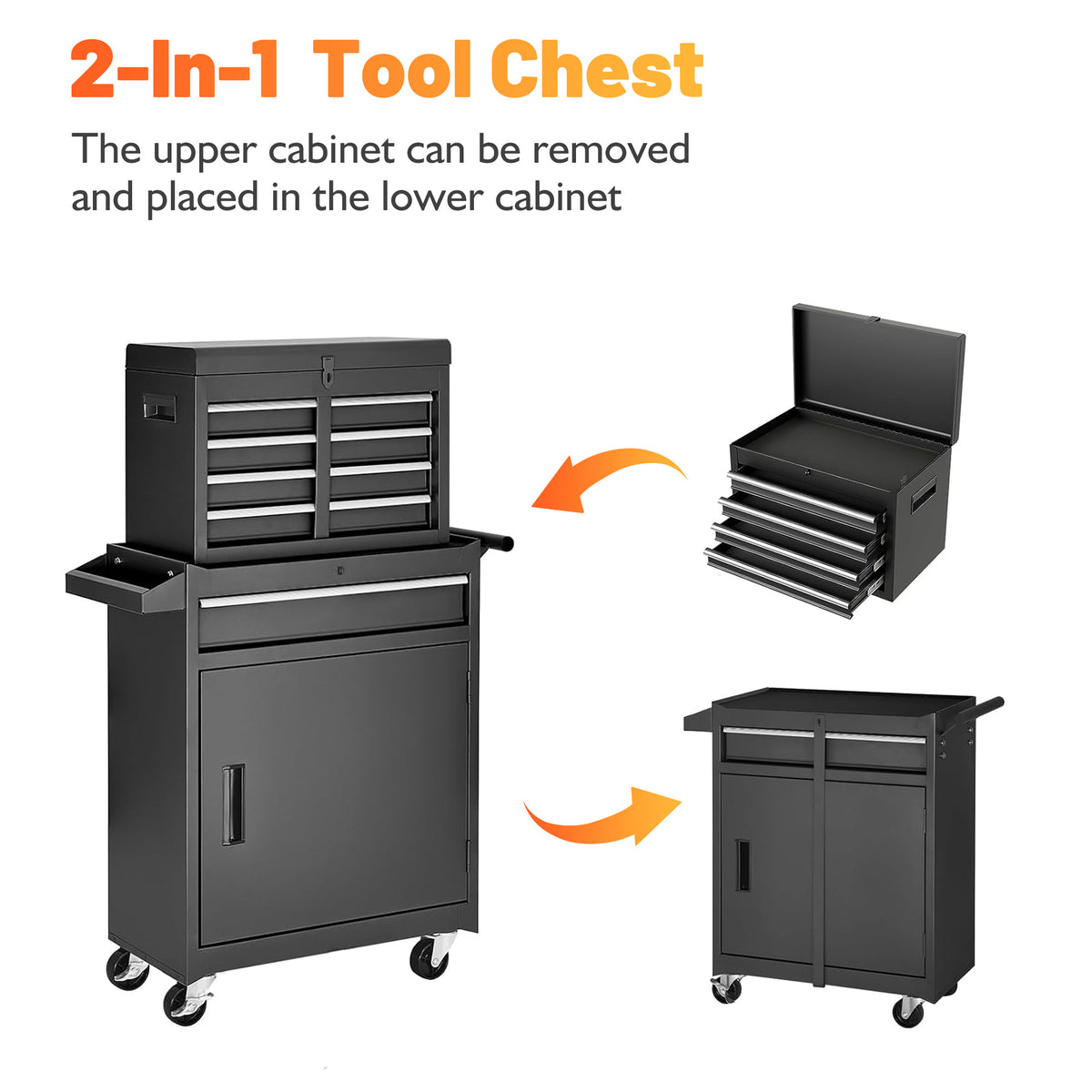 Tool Chest, 5-Drawer Rolling Tool Storage Cabinet With Detachable Top Tool Box, Liner, Universal Lockable Wheels - view 4