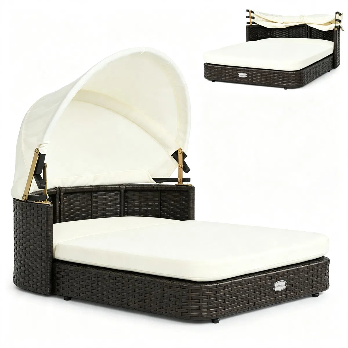 Hand-Woven PE Rattan Dog Bed with Adjustable Canopy, Elevated Outdoor Pet Daybed with Washable Plush Cushion - view 4