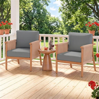 Gray Boho Patio Acacia Wood Chair With Woven Rope Armrests, Cushioned Outdoor Accent Chair For Porch Balcony - view 5