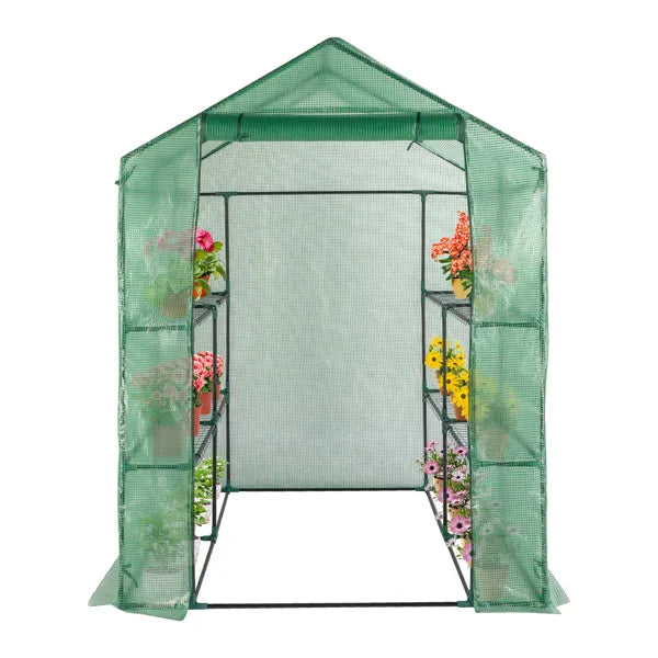 143x143x195cm Black Iron Pipe Steeple With 8 Pieces Grid Flower Stand With Zipper Rolling Door PE Cloth Greenhouse - view 5