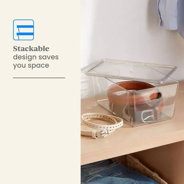 4L Stacking Clear Bin With Lid: PET, Stackable, Universal Storage, 10.15" x6.81" x4.52"