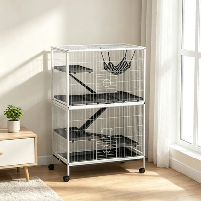 50 Inch Tall Rolling Ferret Chinchilla Cage Small Animal Pet Habitat with Hammock, 4 Doors, Removable Tray - view 3