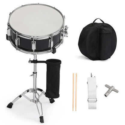 14 X 5.5in Snare Drum Set With Drumstick Holder, Snare Drum Bag, Strap, Mute Pad & Drum Stick For Beginner Student Black - view 3