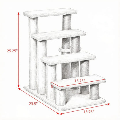 4 Levels Cat Steps with Scratching Posts for High Bed, Sofa, Non-slip Sturdy Pet Climbing Ladder for Indoor Cats, White - view 4